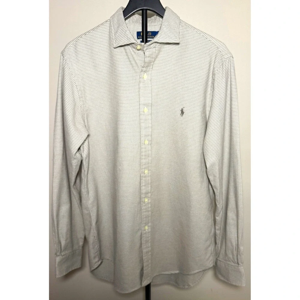 Polo Ralph Lauren Slim Fit Green/White Houndstooth Shirt Lg Soft Flannel Perfect